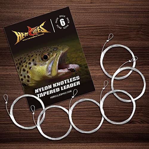 HERCULES Pre-Tied Loop Fly Fishing Leader 6 Pack with Tapered Leader Wallet - size: 12FT - 6pcs