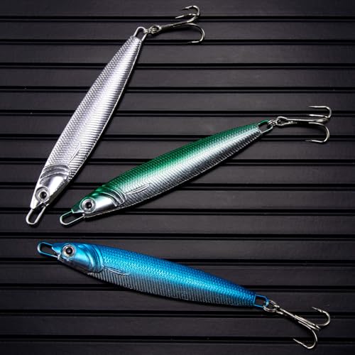 Dr.Fish Fishing Jigs Jigging Spoon Saltwater Fishing Lure Casting Metal Spoon Surf Fishing Mackerel Striper Lures Stinger Bluefish Vertical Diamond Jig - color: Blue, size: 1/2oz-3 Pieces