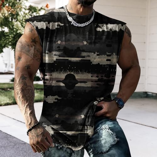 Classic Camo Mens Workout Tank Top Gym Muscle Tank Bodybuilding Stringer Tank Sleeveless Shirt Summer - color: Black Camo, size: 3X-Large