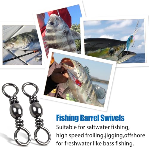 Barrel Swivels Stainless Steel Fishing Swivel Brass Black Nickle Barrel Fishing Swivel Solid Ring Fishing Tackle Line Connector Freshwater Rolling Swivels 35lb-165lb - size: #4 (66lb) 50pcs