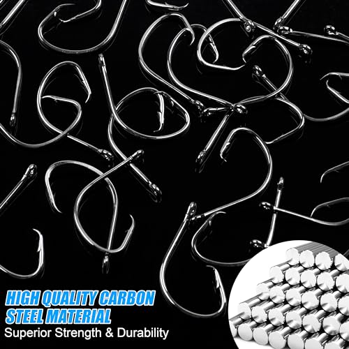 Fishing Circle Hooks Saltwater, 120pcs Catfish Hooks Offset Circle Octopus Fishing Hooks High Carbon Steel Black Nickel 2X Strong Barbed Fishhooks for Bass Trout Catfish Freshwater Size 6#-10/0 - size: 8/0-120pcs