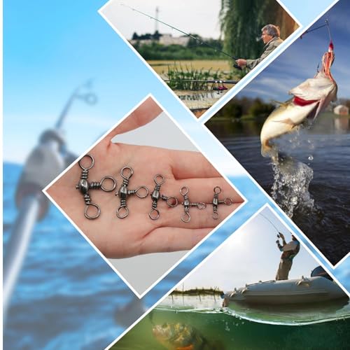 Natufish 3 Way Swivels Fishing Tackle - 25Pcs/50Pcs Three Way Swivel Black T-Turn Barrel Swivel High Strength Connector for Catfish Rigs - size: 3/0#_132lbs_25pcs