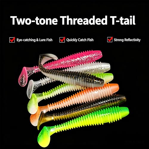 15 Pack Soft Lure, Curly Tail Twisted Worm Bait, Dual Color High Flexible for All Game Fish Freshwater Saltwater - color: Green