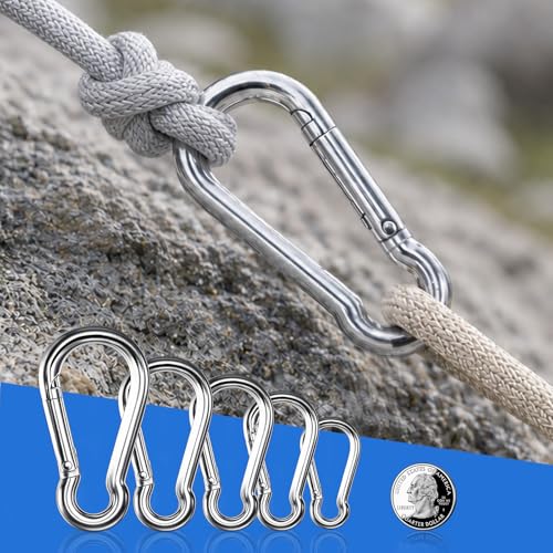 Small Carabiner Clip, 20PCS 1.57 inch 304 Stainless Steel Heavy Duty Carabiners, Metal Spring Snap Hook Clips for Outdoor Travel Camping Fishing Hanging Key Chain - size: M4-1.57'', style: 20PCS