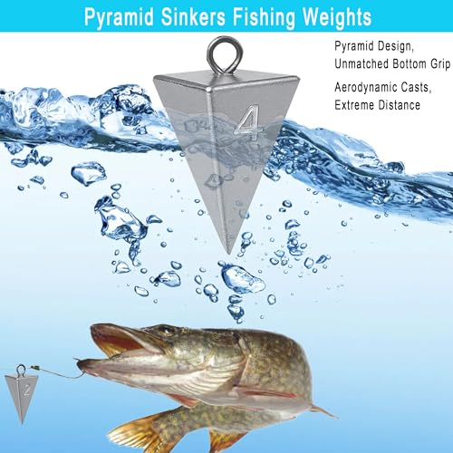 Pyramid Sinkers for Surf Fishing – Lead Fishing Weights, No-Roll Bottom Hold - style: 5oz-4pcs