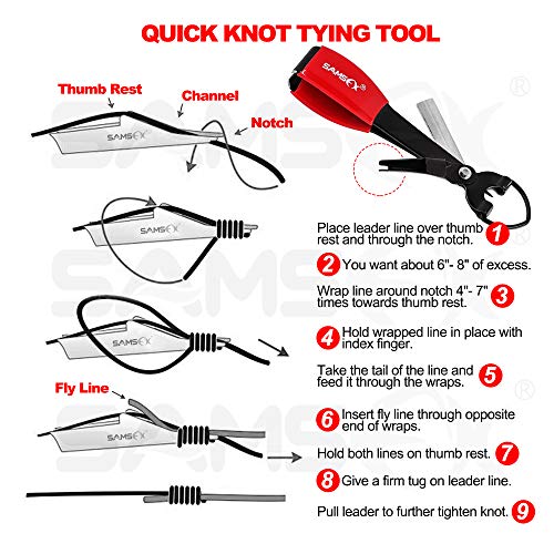 SAMSFX Fly Fishing Knot Tying Tool with Break Away Badge Holder for Fly Fishing Tippet Spool Holding Neck Lanyard - color: Breakaway Lanyard & Black&red Knot Tool