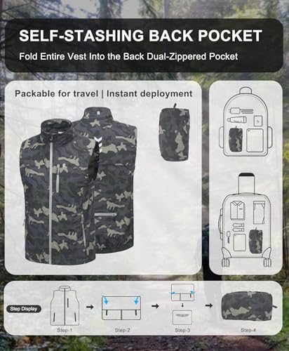 Little Donkey Andy Men's Lightweight Quick Dry Vest Packble Outerwear Sleeveless Windproof Jacket for Golfing Cycling Running - color: Camo, size: 3X-Large