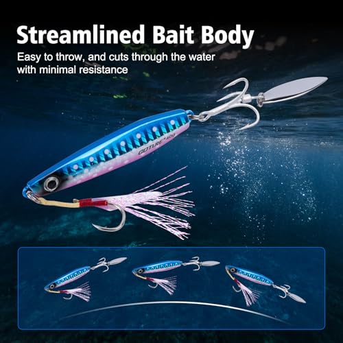 Goture Fishing Jigs, 40g 60g Vertical Jig Saltwater Freshwater, Jig Fishing Lures with Assist Hooks and Treble Hook, Jigging Spoon Lures for Tuna, Salmon,Striped Bass, Grouper Snapper,Kingfish - color: B3:5pcs Fishing Jigs, size: 1.41oz/40g
