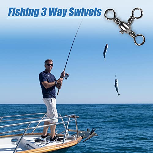 AGOOL 3 Way Swivels Fishing Tackle, 50/100pcs Crossline Barrel Swivel 3 Way Rigs T-Shape Three Way Swivels Fishing Tackle Connector for Catfish Rig Surf Fishing Rig - size: 4#_66lb