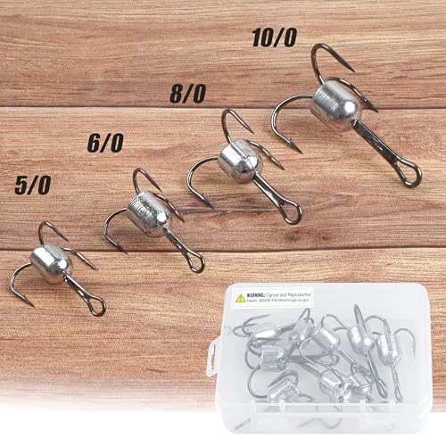 Snagging Hooks Snagging Weighted Treble Hooks 5pcs Large Weighted Fishing Hooks for Baitfish Tuna Swordfish Trout Salmon Fishing 4 Sizes 1oz 1.25oz 1.5oz 2.5oz - size: 6/0-1.25oz-5pcs