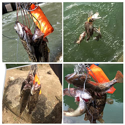 Fishing Stringer Live Fish Lock, Stainless Steel Fish Stringer Clip, Big Fish Wire Rope Cable with Float and Plastic Handle, Fishing Holder Kit with High Strength 10 Snaps/Buckles - size: 5m