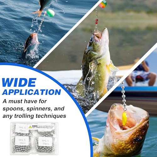 OROOTL Fishing Bead Chain Swivels, 20/40pcs Fishing Swivels Stainless Steel High Speed Trolling Swivels Catfish Swivel Fishing Balls Chain Swivels Fishing Tackle for Freshwater Saltwater - style: 3/16''(4.5mm)-40pcs