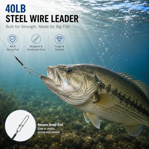 Stainless Steel Fishing Wire Leaders, Black Coated & Uncoated Options, Heavy Strength 31–100LB, 6–21in Multi Sizes with Rolling Swivels Snaps for Salt Fresh Water Shark Pike Barracuda - color: 35pcs-21.26in(100LB-200LB)