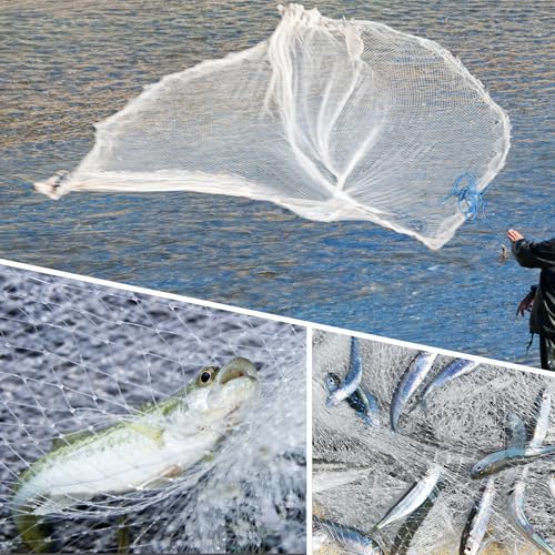 Fishing Cast Net Saltwater Casting Net 3/8 Mesh with Heavy Duty Black Weights Monofilament Throw Nets for Fishing Bait with Bag 4FT 5FT 6FT 8FT 10FT 12FT Radius - size: 3/8 Mesh, 12Ft
