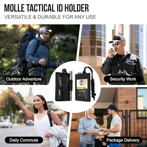 OneTigris Tactical ID Card Holder Hook & Loop Patch Badge Holder Neck Lanyard Key Ring and Credit Card Organizer (Black) - color: Black