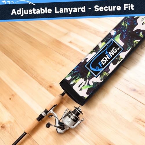 Neoprene Fishing Rod Sleeves for Casting, Spinning, Trolling Pole - Protective Cover Rod Sock with Hanging Loop & Lanyard- Floating, Puncture Resistant, Lightproof - size: 65", style: 8 Pcs