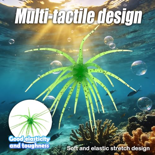 4Pcs Dice Bait, Floating TPR Swimbait with Reflective Stars,Tentacle Creature Lure, Sea Urchin Style Soft Plastic Baits, for Bass Fishing Drop Shot, Wacky Rig/Neko Rig and Finesse, Slow Sinking - color: Gold(L), size: 11cm/4.33inch
