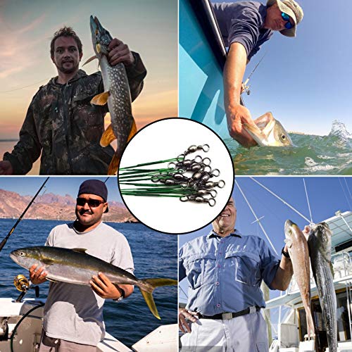 Stainless Steel Fishing Wire Leaders, Black Coated & Uncoated Options, Heavy Strength 31–100LB, 6–21in Multi Sizes with Rolling Swivels Snaps for Salt Fresh Water Shark Pike Barracuda - color: 6in- 20pcs(31LB)