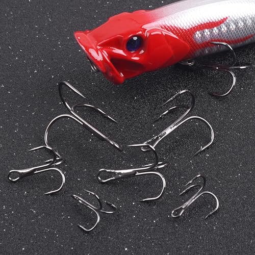 OROOTL Treble Fishing Hooks, 60pcs High Carbon Steel Treble Hooks with Ultra Sharp Barb Corrosion-Resistant Round Bend Triple Hooks for Lures Freshwater Saltwater - size: Size 2#, Pack of 60