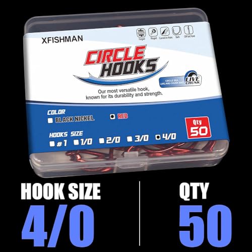 XFISHMAN Circle-Hooks-Fishing-Equipment-Octopus-Hooks-Saltwater-50 Pack #1 –12/0 - color: Red, size: 4/0 50-Pack