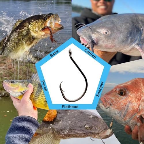 50Pcs Circle Hooks with Fishing Hook Remover, Super Sharp and Offset Catfish Octopus Circle Hooks for Saltwater and Freshwater, Nickel Coated High Carbon Steel, Sizes #1-8/0 - color: Black Nickel, size: #1, 1/0, 2/0, 3/0 - 20pcs each size