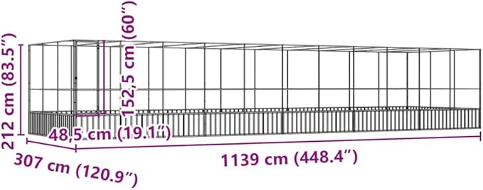 Large Metal Heavy Duty Walk-in Aviary Cage with Extension, Ample Activity Space Bird Cage with Lockable Door Also for Chickens and Rabbits, Silver 448.4"x120.9"x83.5" Steel,-420