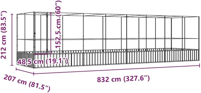 Outdoor Aviary Bird Cage, Galvanized Steel Outside Ample Activity Space Birdcage, 327.6"x81.5"x83.5", -270