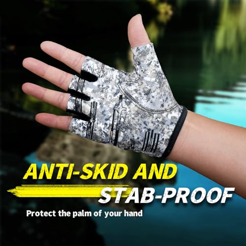Stubby Fingerless Fishing Gloves Men - Lightweight Breathable Anti-Slip Kayak Gloves Women for Kayaking, Sailing,Paddling,Rowing - color: Camouflage gray, size: Small-Medium