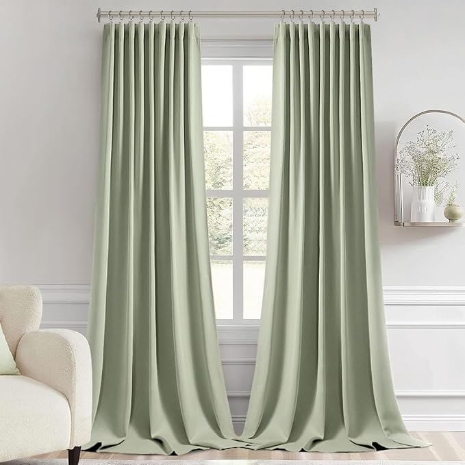 MIULEE Back Tab Sage Green Curtains 108 Inch Long 2 Panels Set