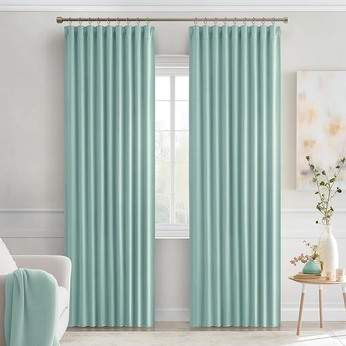 MIULEE Aqua Back Tab Blackout Curtains 90 Inches Long 2 Panels Set