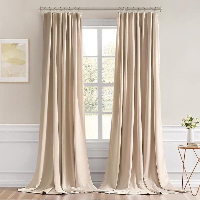 MIULEE Back Tab Beige Curtains 108 Inch Long 2 Panels Set