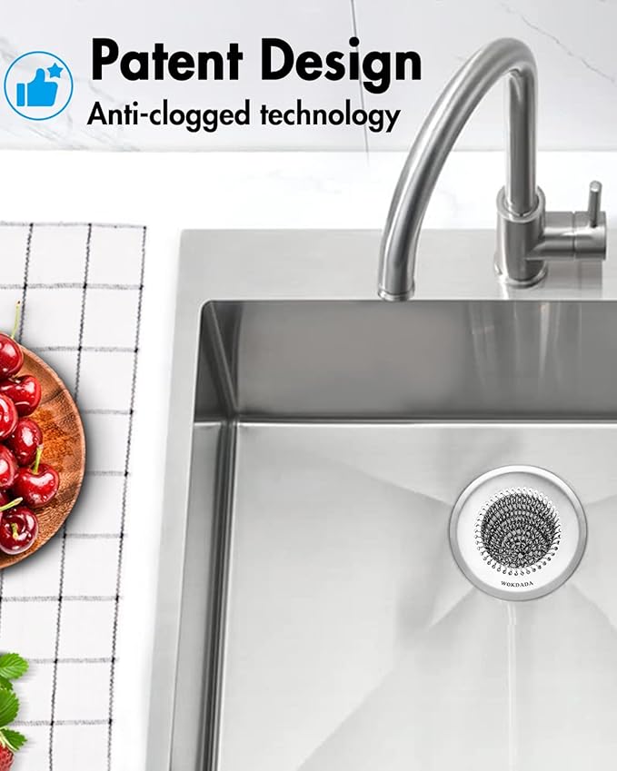 Sink Drain Strainer, Reversible Easy Clean Mesh Sink Strainer with 304 Stainless Steel, Wokdada Revolutionary Anti-Rust Large Kitchen Sink Strainer Food Catcher for Garbage Disposal Without Clogging