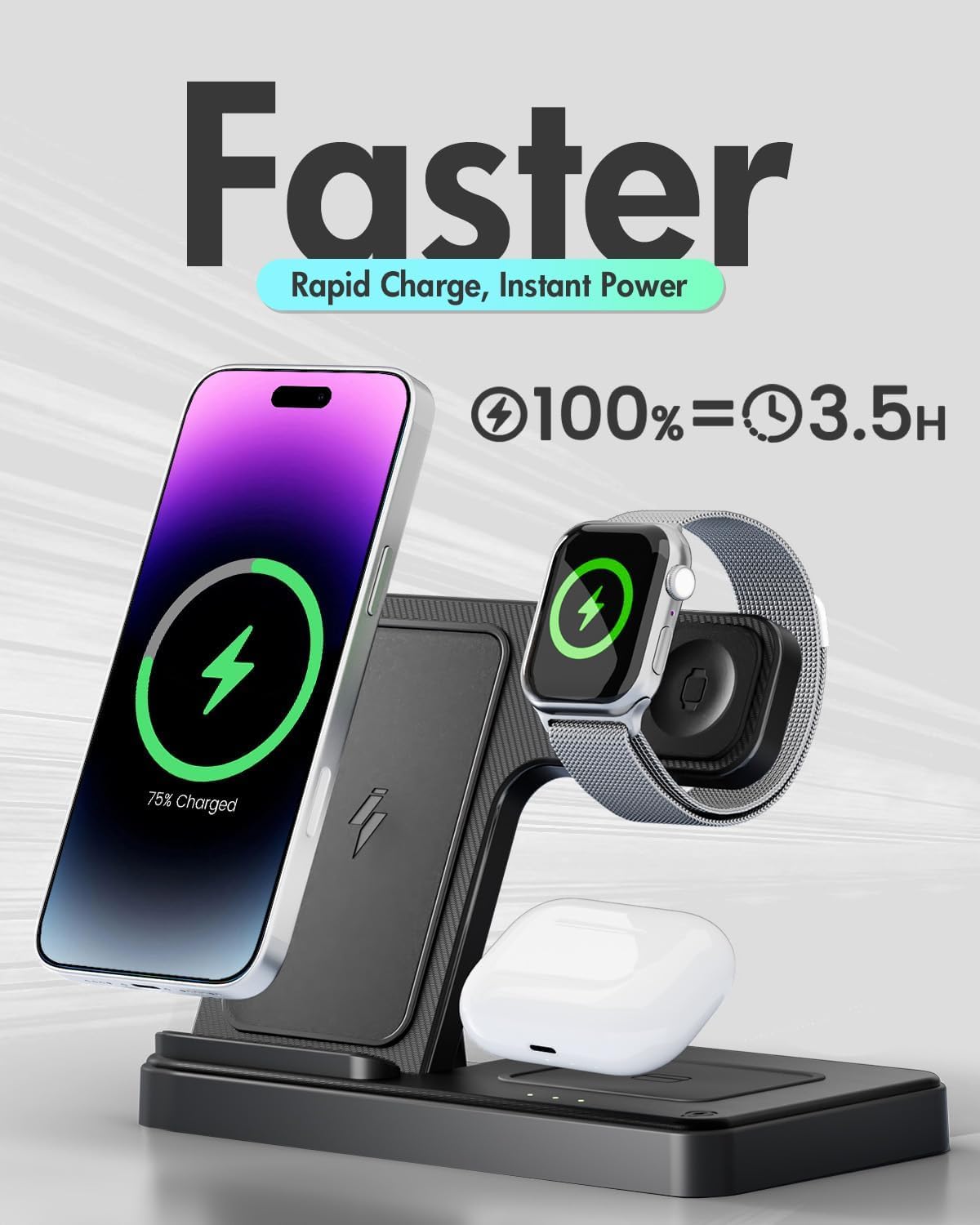 Wireless Charger iPhone Charging Station: 3 in 1 Charger Stand Multiple Devices for Apple - iPhone 17 16e 16 15 14 Pro Max 13 12 11 - Watch 10 9 8 7 6 5 4 3 2 SE and Ultra Series - Airpods 4 3 Pro