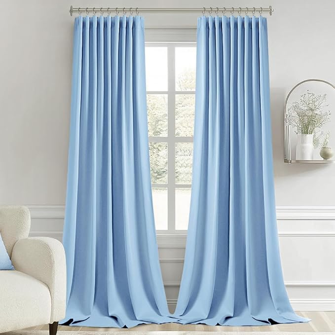 MIULEE Sky Blue Back Tab Blackout Curtains 120 Inch Long 2 Panels Set