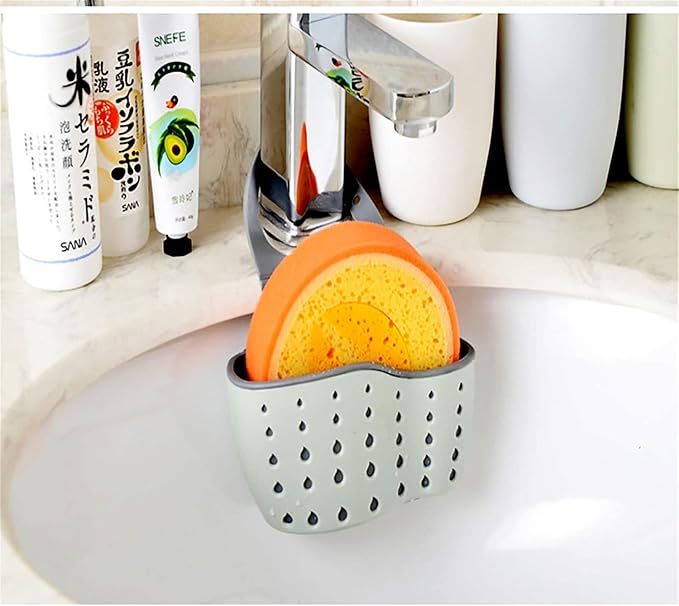YYaaloa Sink Basket Sink Strainers Basket Corner Sponge Caddy for kitchen sink Kitchen Drain Shelf Sink Storage Holder (style 2- Sage Green and Gray)