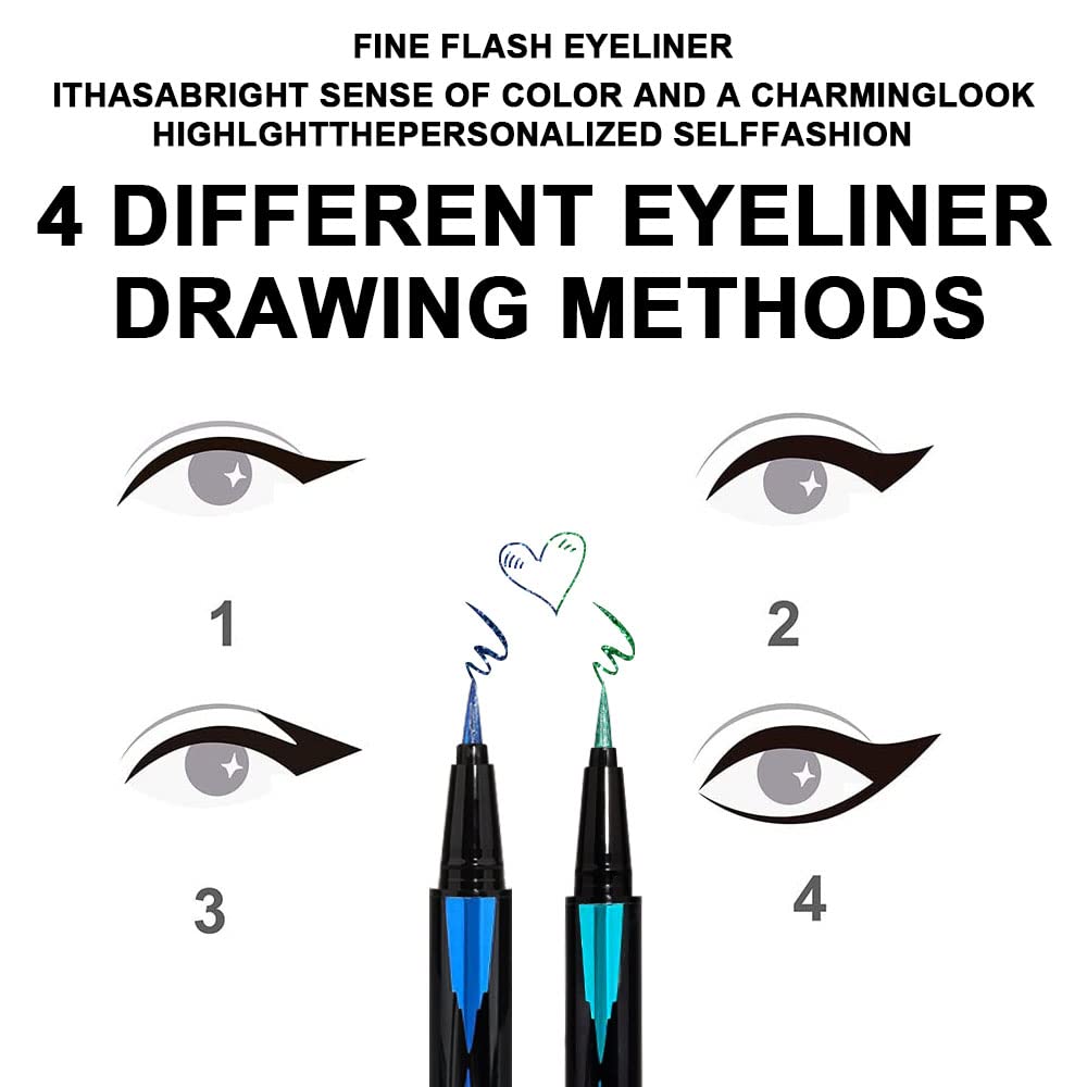 evpct 2Pcs Green & Royal Blue Glitter Shimmer Liquid Eyeliner Eye Shadow Makeup Pencil Set, Green Blue Face Body Glitter Makeup Fake Eyelashes Mascara, Sparkle Metallic Colored Eyeliner Waterproof