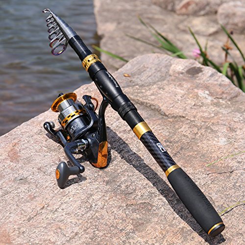 Sougayilang Fishing Rod Reel Combos Carbon Fiber Telescopic Fishing pole with Spinning Reel for Travel Saltwater Freshwater Fishing - color: Fishing Full Kit, size: 8.86 ft