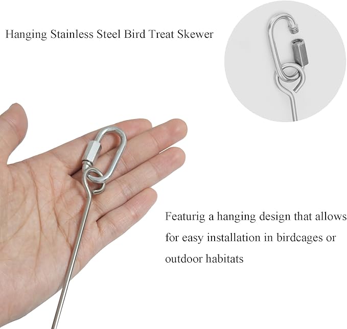 2pcs Hanging Bird Treat Skewer Parrot Fruit Feeder with Washer, 11 Inch Stainless Steel Bird Food Holder Parrot Fruit Food Skewer Parakeet Treat Feeder for Parakeet Conure, LXLVOUEG