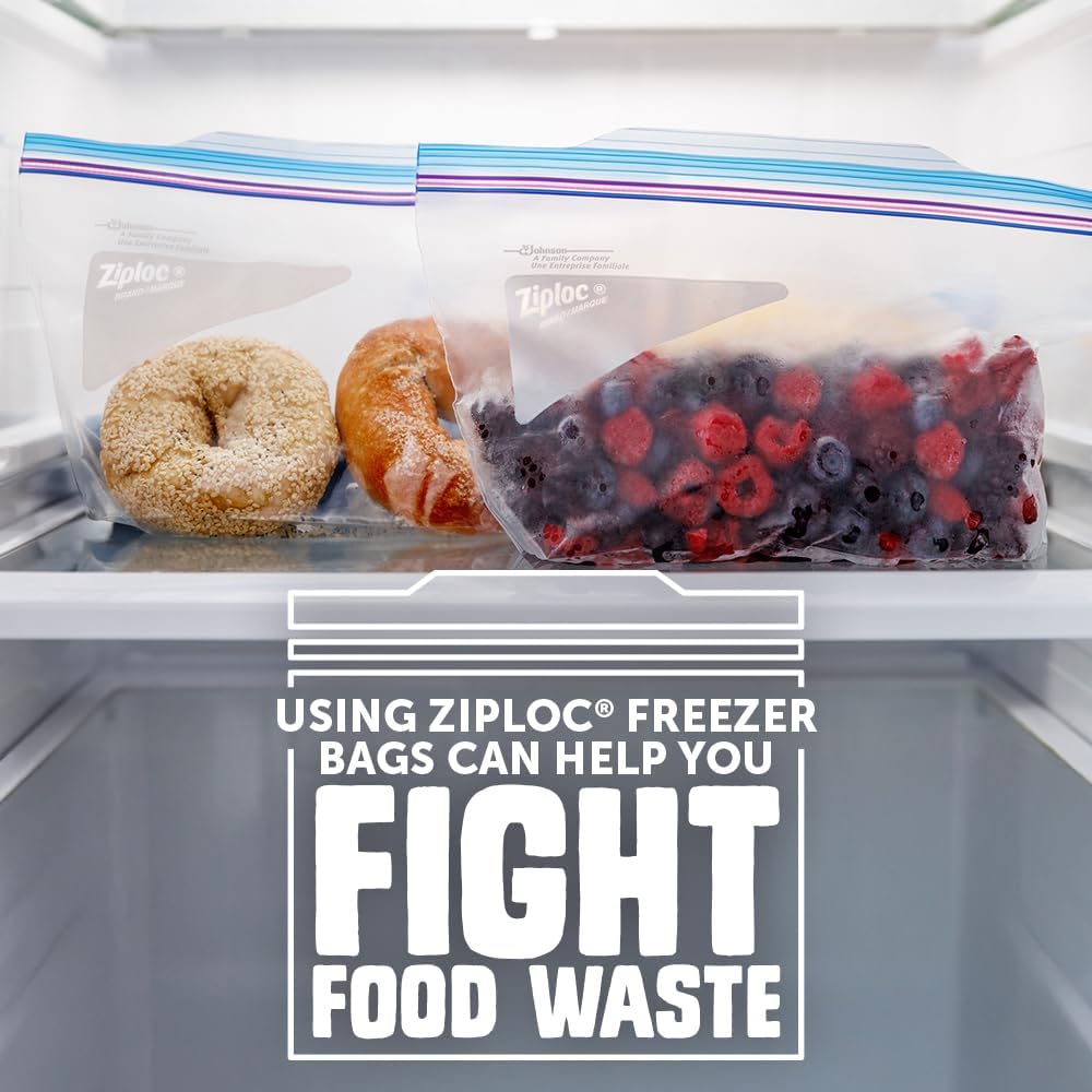 Ziploc Half Gallon Food Storage Freezer Bags, Grip 'n Seal Technology for Easier Grip, Open, and Close, 40 Bags Total