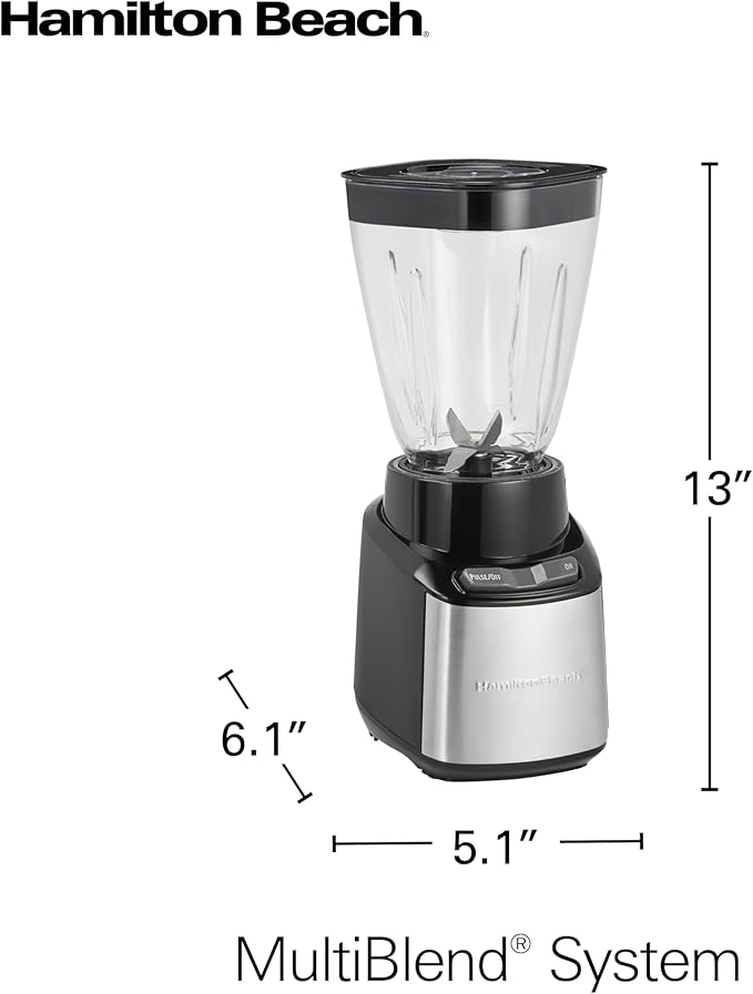 Hamilton Beach MultiBlend Smoothie Blender with 4 Shatterproof BPA Free Jars and Lids; Large 32oz Jar, 8oz Grinder for Nuts & Spices, and 2 Portable Travel Cups, 650 Watts, Black and Stainless (52400)