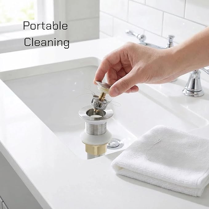 Bathroom Sink Drain, Drain Stopper Bathroom Sink with Overflow, Assembly with Detachable Strainer Basket, Built in Anti Clogging Pop Up Drain Strainer, Stainless Steel Polishing 1Pcs