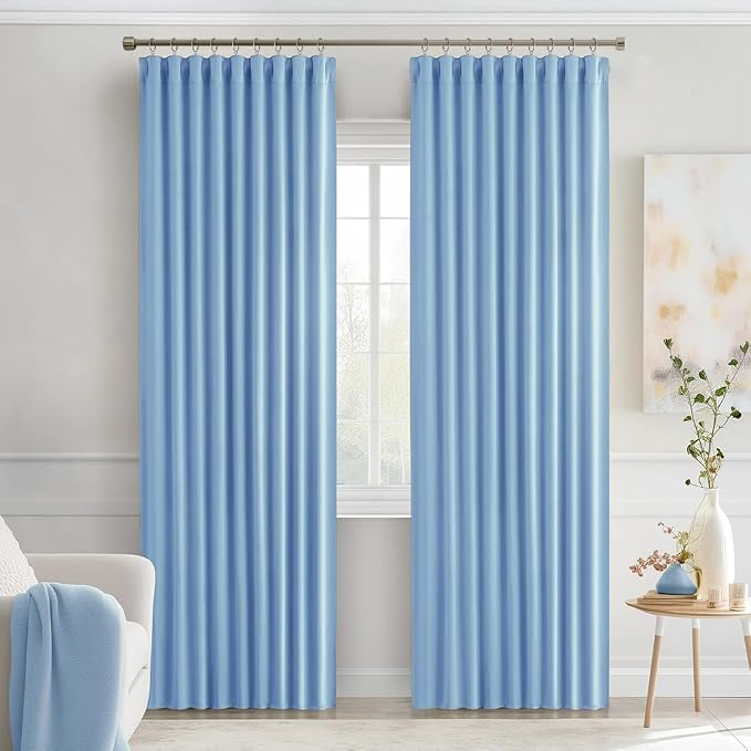 MIULEE Sky Blue Back Tab Blackout Curtains 90 Inches Long 2 Panels Set