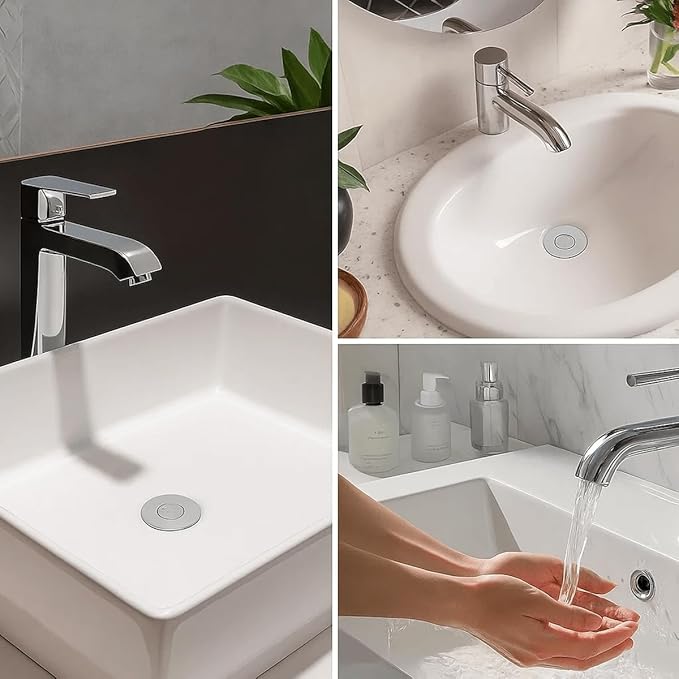 Bathroom Sink Stopper, Pop Up Drain for Bathroom Sink, Sink Plug Hair Catcher, Silent Popper Core with Removable Stainless Steel Filter Basket (Brushed Nickel, 2 Pack)
