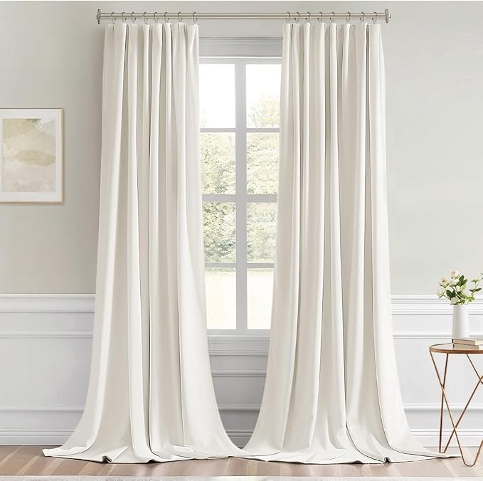 MIULEE Ivory Back Tab Blackout Curtain 96 Inch Long 2 Panels Set