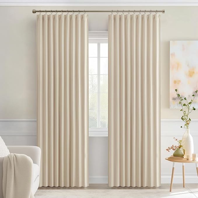 MIULEE Back Tab Cream Beige Curtains 84 Inch Length 2 Panels Set