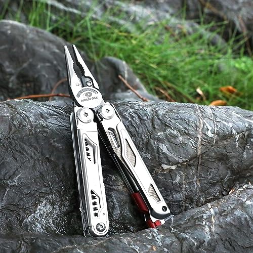 MOSSY OAK 19-in-1 Multitool Pliers Stainless Steel Self-Locking | Includes fire starter, window breaker, whistle, and sheath for camping, hiking, survival, and outdoor adventures - style: 19-in-1 Self-Locking EDC Tool
