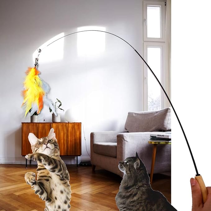 LogFaadCoi 10-Pack of Vibrant Feathered Cat Toy Refills: Perfect Wand Attachments for Indoor Cats, Enhance Your Pet's Playtime with These Exciting Replacement Feather Cat Toys