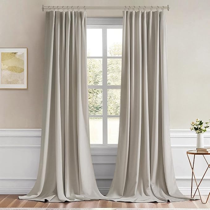 MIULEE Natural Back Tab Blackout Curtain 96 Inch Long 2 Panels Set