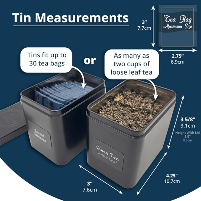 AllSpice Tea Organizer Rack with 9 Tins & 160 Magnetic Labels – Perfect for Bagged & Loose Leaf Tea Organization - Cherry