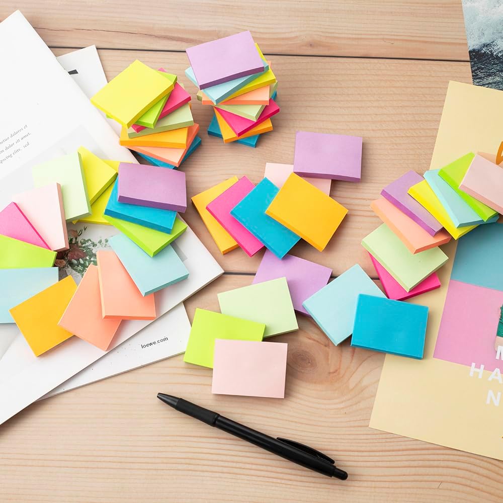 (50 Pads) Sticky Notes 1.5x2, 10 Colors Self Sticky Notes, Sticky Pads, Recyclable, Self-Stick Pads, Easy to Post for Home, Office, Notebook